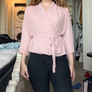 Pale rosy pink wrap tie blouse